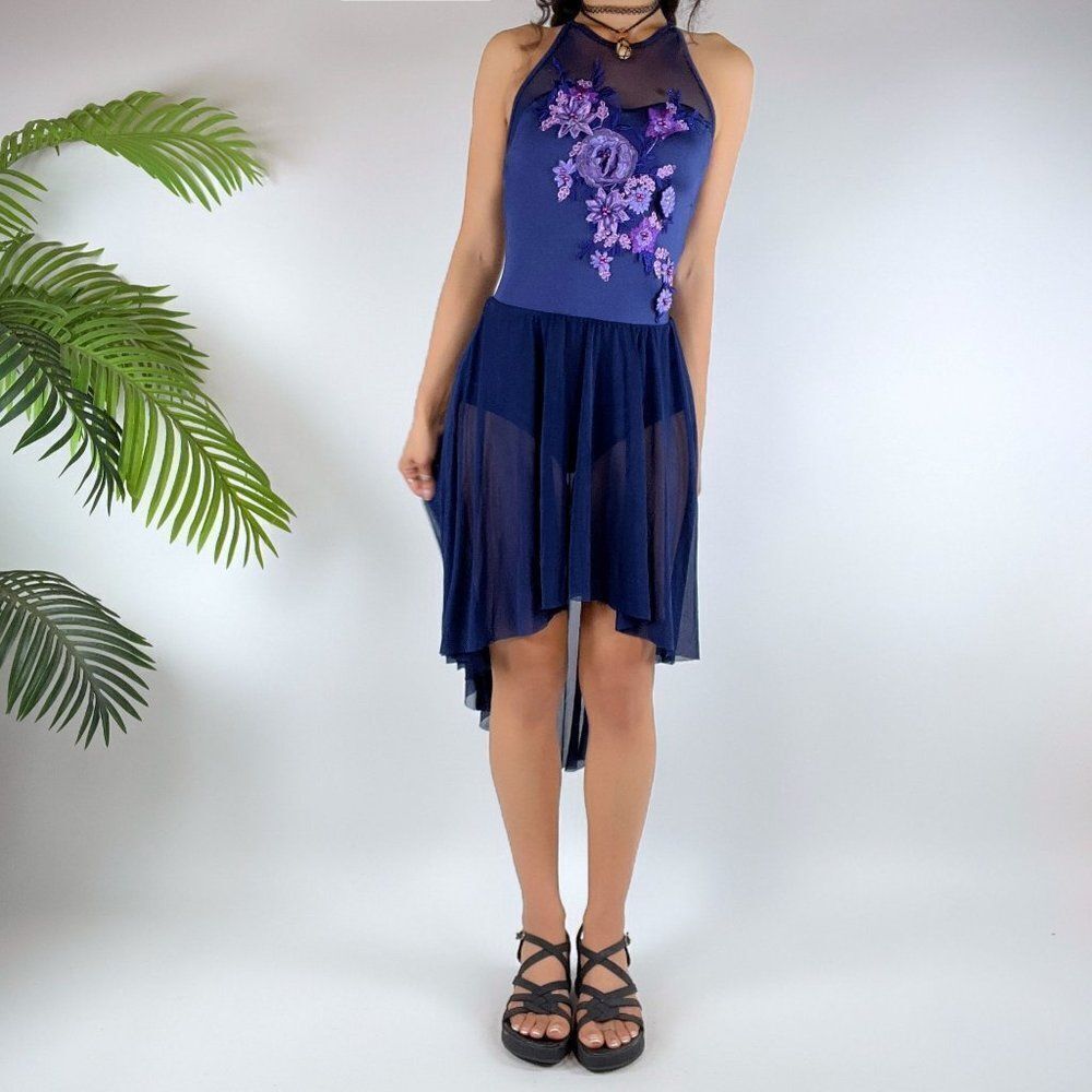 Vintage Y2K Blue Floral Fairycore Dance Leotard Rave Dress Costume / Size: Small - Picture 4 of 5